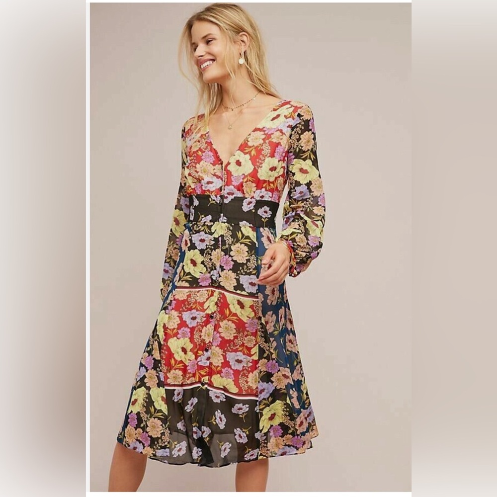 Anthropology- Maeve L/XL long sleeve floral dress.